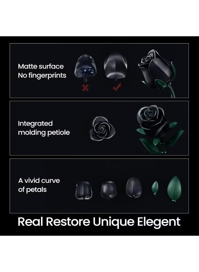 Black Roses Flower Building Set - 3Pack, Stocking Stuffers Gift - Retro Artificial Flowers Botanical Collection Home Decor - Image 3